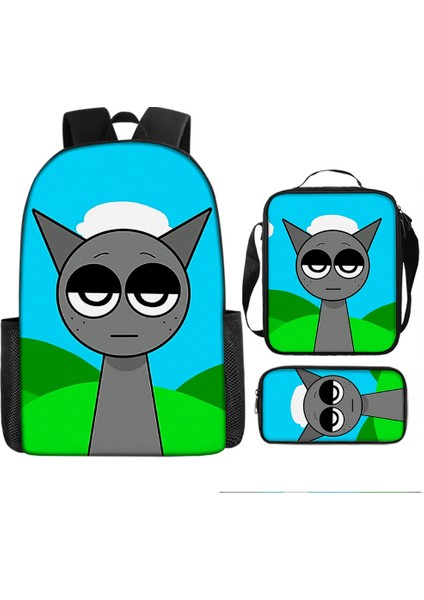 Sprunki Ritim Kutusu Sırt Çantası Ilkokul Öğrencisi Okul Çantası Omuz Çantası Kalem Çantası Üç Parçalı Set (Yurt Dışından)