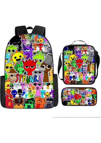 Sprunki Ritim Kutusu Sırt Çantası Ilkokul Öğrencisi Okul Çantası Omuz Çantası Kalem Çantası Üç Parçalı Set (Yurt Dışından)