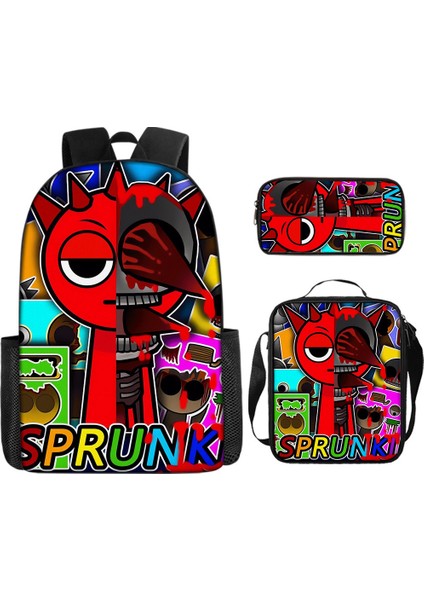 Sprunki Ritim Kutusu Sırt Çantası Ilkokul Öğrencisi Okul Çantası Omuz Çantası Kalem Çantası Üç Parçalı Set (Yurt Dışından)