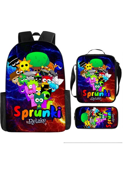 Sprunki Ritim Kutusu Sırt Çantası Ilkokul Öğrencisi Okul Çantası Omuz Çantası Kalem Çantası Üç Parçalı Set (Yurt Dışından)
