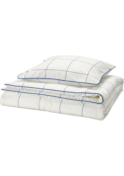 Bredvecklare Nevresim Seti 150X200/50X60 cm Tek Kişilik Beyaz Mavi Pamuklu Yumuşak Çıtçıtlı Nevresim