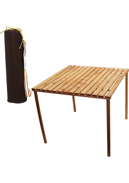 Ahşap Katlanabilir Kamp Masası Vidalı Ayaklı - Bez Çantalı 60X60X50CM fiyatları