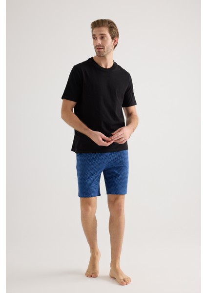 Erkek Pamuklu Kısa Kollu Şortlu Pijama Takımı