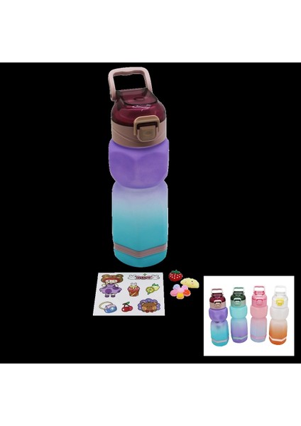 Altıgen Renkli Pls.suluk Matara Pipetli - Kilitli Kapak - Taşıma Kulplusticker HEDİYELİ760ML (5047)