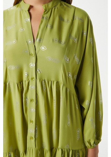 Modest Kadın Aliza Gümüş Detay %100 Viskon Yeşil Maksi Boy Yazlık Elbise