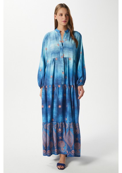 Modest Kadın Lucian Mavi %100 Viskon Maksi Boy Yazlık Elbise fiyatları