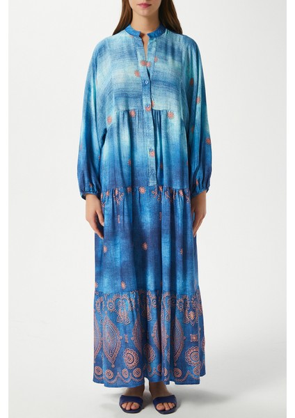 Modest Kadın Lucian Mavi %100 Viskon Maksi Boy Yazlık Elbise indirimleri