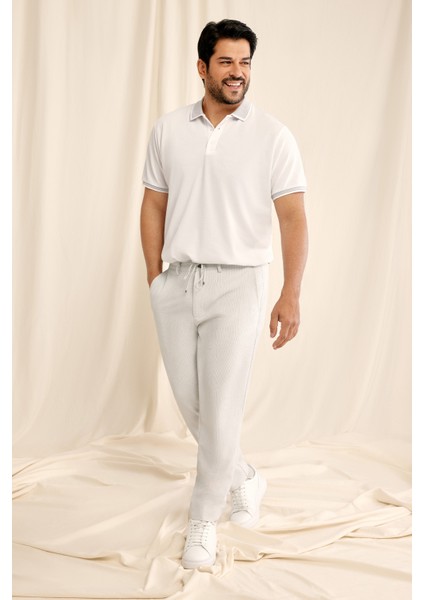 AC&Co / Altınyıldız Classics Erkek Çekmeyen Pamuklu Kumaş Slim Fit Dar Kesim Beyaz Kıvrılmaz Polo Yaka T-shirt