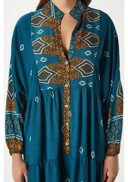 Modest Kadın Alora %100 Viskon Zümrüt Maksi Boy Yazlık Elbise fırsatları