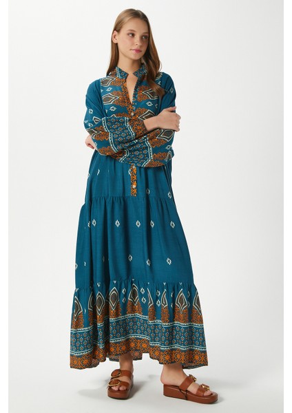 Modest Kadın Alora %100 Viskon Zümrüt Maksi Boy Yazlık Elbise indirimleri