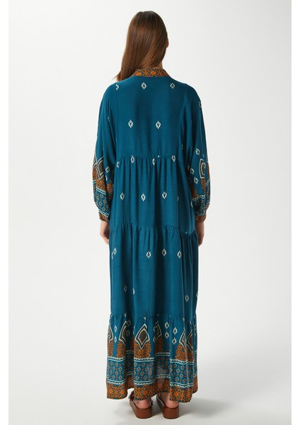 Modest Kadın Alora %100 Viskon Zümrüt Maksi Boy Yazlık Elbise