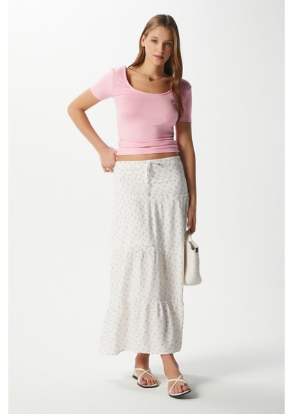 Kadın Rebekka Çiçekli Pudra Astarlı Uzun Etek