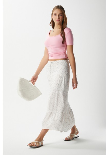 Kadın Rebekka Çiçekli Pudra Astarlı Uzun Etek fırsatları