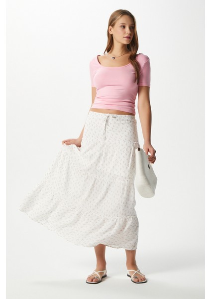 Kadın Rebekka Çiçekli Pudra Astarlı Uzun Etek indirimleri