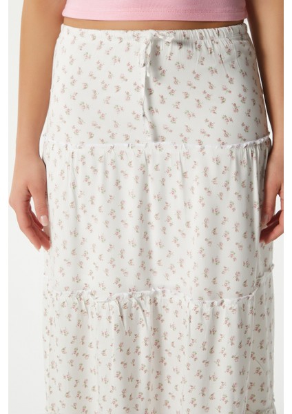 Kadın Rebekka Çiçekli Pudra Astarlı Uzun Etek