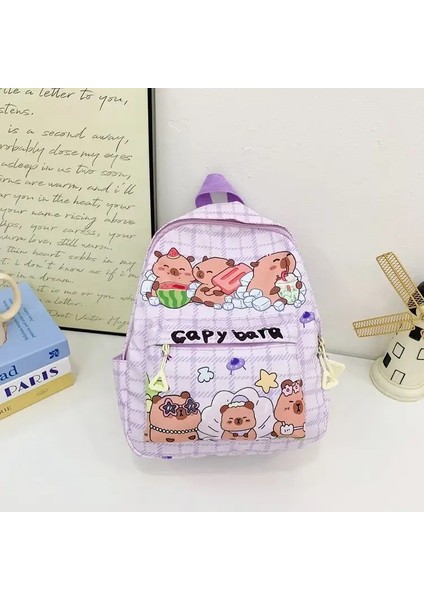 Sevimli Büyük Kapasite Capya Sırt Çantası Nefes Alabilir Karikatür Öğrenci Schoolbag Naylon Ultra Hafif Kitap Çantası Renk: Mor (Yurt Dışından)