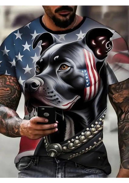 Roman ve Eğlenceli Gözlük Köpek Deseni 3D Baskı T-Shirt Erkekler/kadınlar Trend Kişilik Tişört Büyük Boy Kısa Kollu Sokak Giyim Tee Renk: ETZ8G242117F/BOYUT: S (Yurt Dışından)