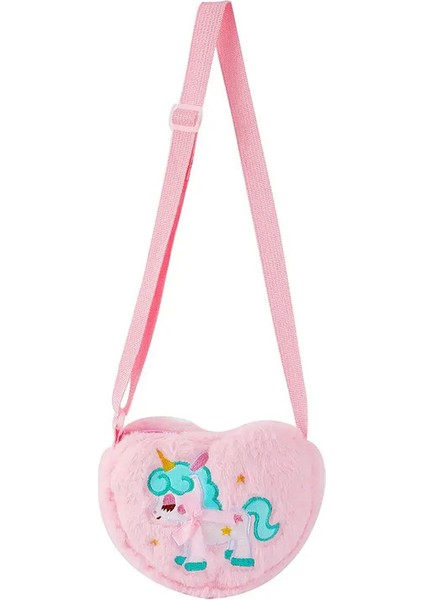 Kawaii Renkli Çizgi Film Tek Boynuzlu At Çocukları Çapraz Çanta Kalp Şeklindeki Peluş Omuz Çantası Kızlar Parti Hediyeleri Renk: Pembe (Yurt Dışından)