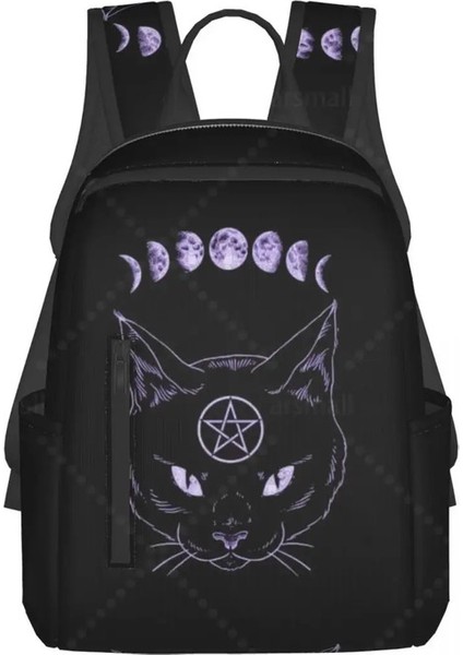 Siyah Deli Cat Moontravel Backpack College Kitap Çantası Erkekler Için Kadınlar Hafif Sıradan Dış Hava Sporları Için Çantalar Gerekir: 4/boyut: 14.7X10X5INCH (Yurt Dışından)