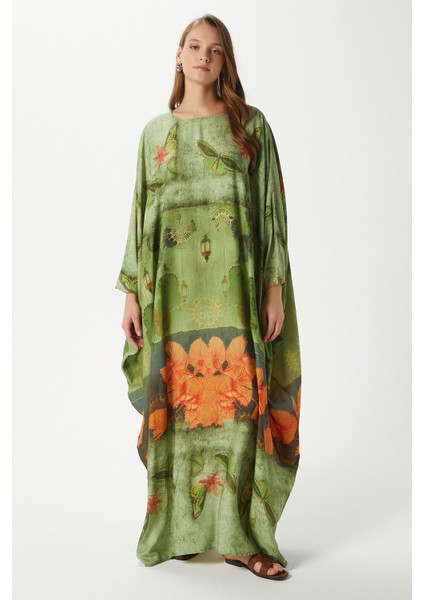 Modest Kadın Misty Geniş Kesim Yeşil Uzun Yazlık Elbise