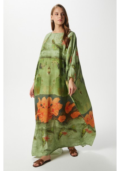 Modest Kadın Misty Geniş Kesim Yeşil Uzun Yazlık Elbise fiyatları