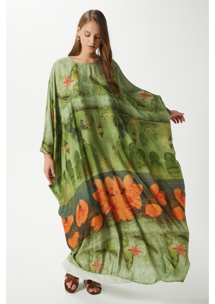 Modest Kadın Misty Geniş Kesim Yeşil Uzun Yazlık Elbise modelleri