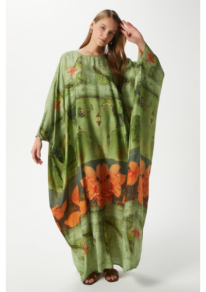 Modest Kadın Misty Geniş Kesim Yeşil Uzun Yazlık Elbise