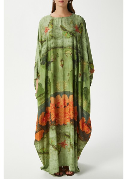 Modest Kadın Misty Geniş Kesim Yeşil Uzun Yazlık Elbise