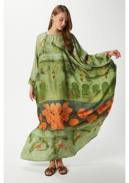 Modest Kadın Misty Geniş Kesim Yeşil Uzun Yazlık Elbise