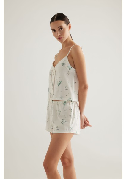 Kadın Pamuklu Düğmeli Ip Askılı Pijama Üstü