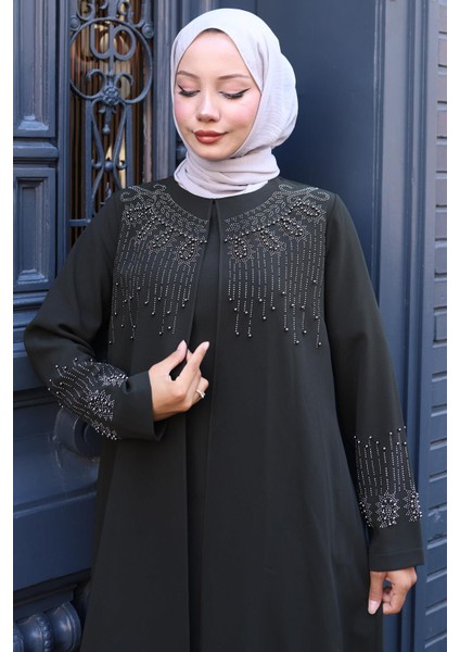 Boncuk ve Taşlı Büyük Beden Anne Elbisesi Haki HM2769 fırsatları