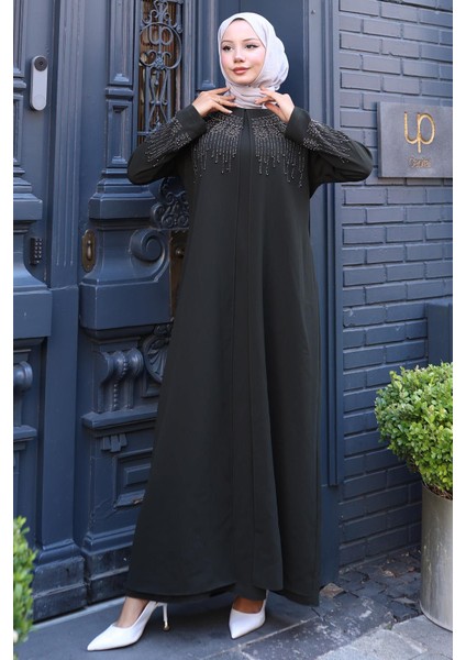 Boncuk ve Taşlı Büyük Beden Anne Elbisesi Haki HM2769 indirimleri