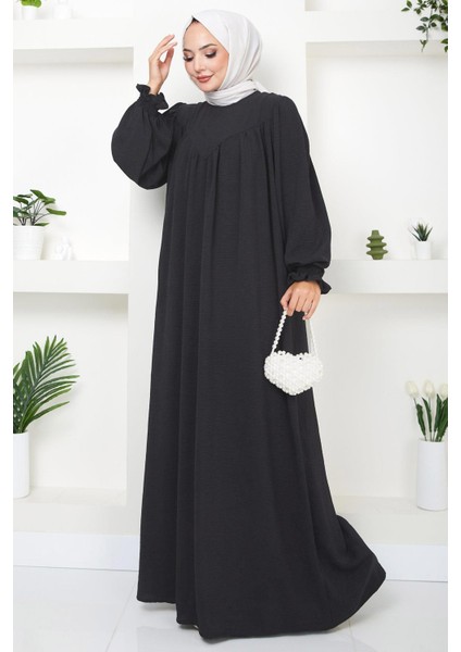 Büzgülü Robalı Elbise Antrasit HM2501 fırsatları