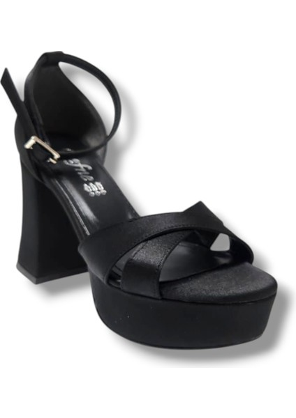 787-25 Saten Çapraz Bant Kalın TOPUK(10CM) Anatomik Kadın Sandalet