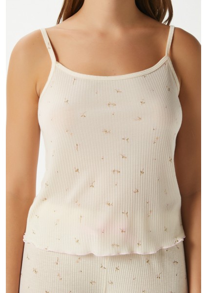 Kadın June Askılı Tereyağ Sarısı Minik Çiçekli Alt Üst Pijama Takımı indirimleri