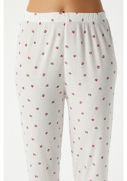 Kadın June Askılı Kiraz Desenli Alt Üst Pijama Takımı