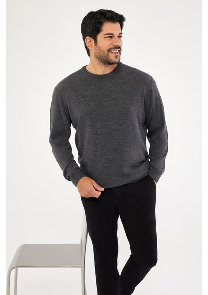 ALTINYILDIZ CLASSICS Erkek Antrasit-melanj Standart Fit Normal Kesim Bisiklet Yaka Triko Kazak