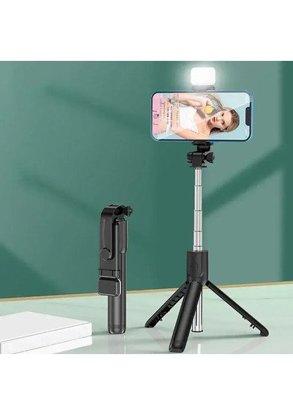 Bluetooth Uzaktan Uzatılabilir Telefon Tripod Kablosuz Selfie Stick Tripod, iPhone 15 Samsuing Telefon Tiktok Canlı Streamcolor: Açık Siyah ile (Yurt Dışından)