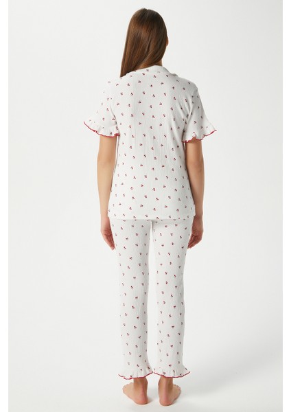 Kadın Enda Fırfırlı Kiraz Desen Alt Üst Pijama Takımı indirimleri