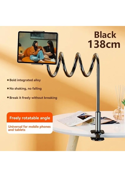 Tablet Masa Klips Dönen Tembel Esnek Çörek Kelepçesi Ipad Yatak Masası Için Evrensel Uzun Kol Montajı Cep Telefon Tutucu Renk: Siyah 138CM (Yurt Dışından)