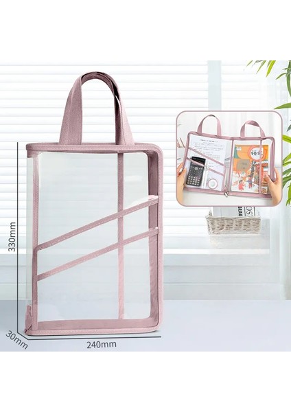 Test Kağıt Depolama Çantası Şeffaf Belge Çantası 180 Derece Düz Tote Torba Su Geçirmez Kitap Çantası Eğitici Test Kağıdı Bagcolor: Pembe (Yurt Dışından)