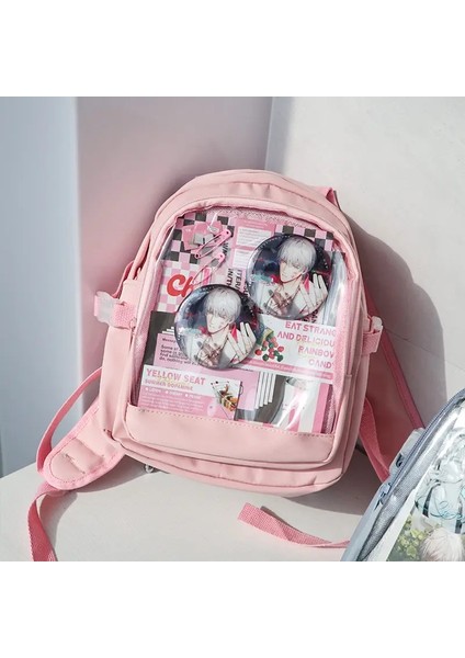 Y2K Sevimli Mini Sırt Çantası Kadınlar Kawaii Ita Çanta Tatlı Kız Şeffaf Kızartı Dıy Kişilik Ekran Sırt Çantası Lolita Omuz Çantası Renk: Tahta/boyutta Pembe: 30X23X12CM Rozet Yok (Yurt Dışından)
