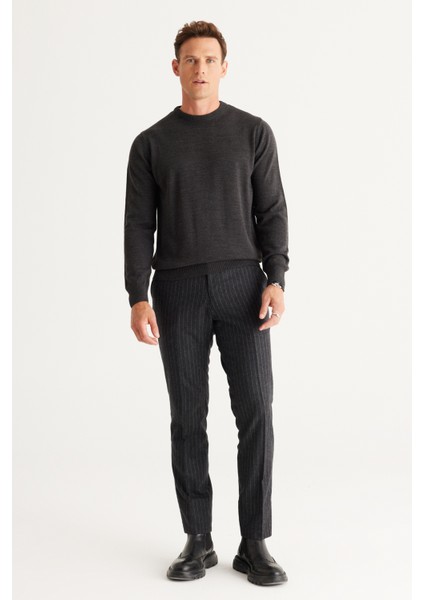 ALTINYILDIZ CLASSICS Erkek Antrasit-melanj Standart Fit Normal Kesim Bisiklet Yaka Triko Kazak fırsatları