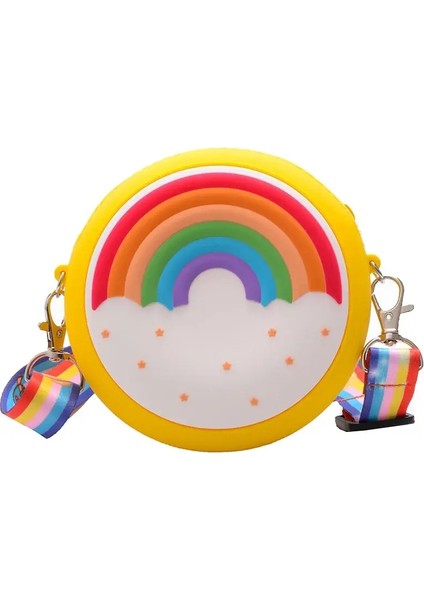 Yuvarlak Donut Crossbody Bag Çocuk Çocuk Kız Çocuk Omuz Çantası Ayarlanabilir Kayış Tatil Seyahat Gökkuşağı Baskılı Cep Paketi Renk: Sarı (Yurt Dışından)