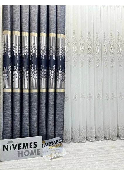 Nivemeshome Amasra FT614164 V-502 Mavi 1/3 Sık Pileli Fon Perde Apm