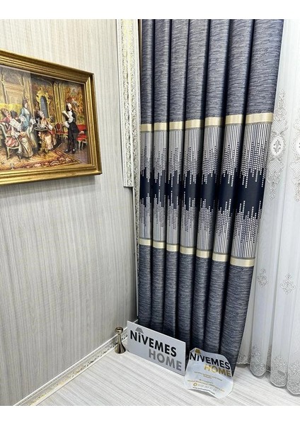 Nivemeshome Amasra FT614164 V-502 Mavi 1/3 Sık Pileli Fon Perde Apm indirimleri