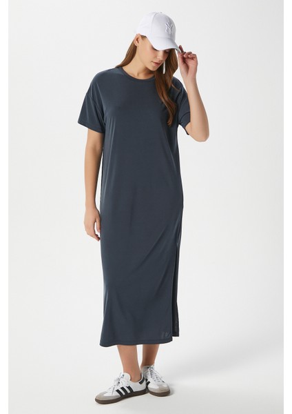 Kadın Modal Daily Comfort Antrasit Yırtmaçlı Elbise 16556 fiyatları