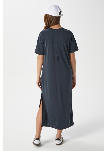Kadın Modal Daily Comfort Antrasit Yırtmaçlı Elbise 16556 fırsatları