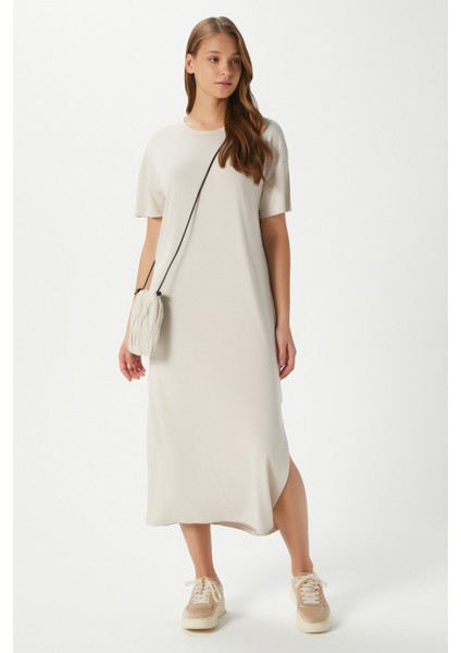 Kadın Modal Daily Comfort Taş Yırtmaçlı Elbise 16556