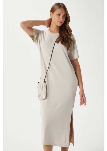 Kadın Modal Daily Comfort Taş Yırtmaçlı Elbise 16556